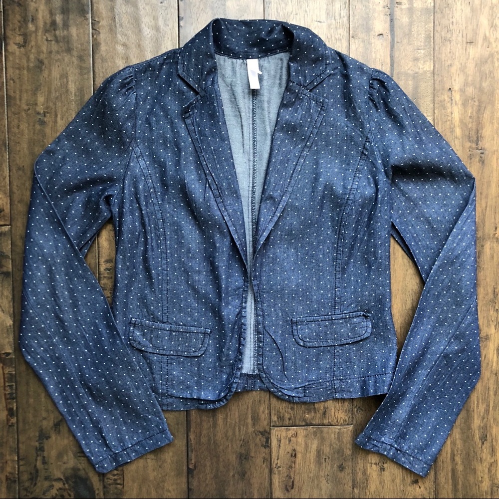 Polka Dot Blue denim lightweight blazer jacket
